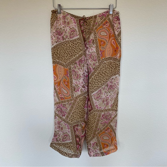 NWOT Enough About Me Paisley and Floral Patchwork Silk Pants | 6 - Picture 1 of 11